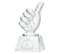 QUARKZMAN Crystal Glass Trophy Thumbs Up, Trophée 1ère Place avec Boîte pour Décoration De Bureau Tournois Compétitions Sportives Presse-Papiers, Base Transparente Blanche