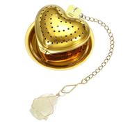 QUARKZMAN Cute Tea Infuser Ball, Heart Shape Stainless Steel Tea Infuser Ball Strainers With Citrine Crystal Pendant Chain & Drip Tray Loose Leaf Strainer Set For Mugs Cups Teapots, Gold