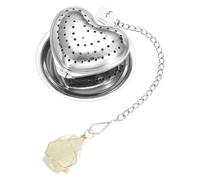 QUARKZMAN Cute Tea Infuser Ball, Heart Shape Stainless Steel Tea Infuser Ball Strainers With Citrine Crystal Pendant Chain & Drip Tray Loose Leaf Strainer Set For Mugs Cups Teapots, Silver