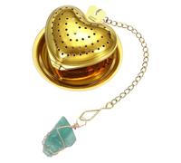 QUARKZMAN Cute Tea Infuser Ball, Heart Shape Stainless Steel Tea Infuser Ball Strainers With Fluorite Crystal Pendant Chain & Drip Tray Loose Leaf Strainer Set For Mugs Cups Teapots, Gold