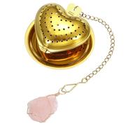 QUARKZMAN Cute Tea Infuser Ball, Heart Shape Stainless Steel Tea Infuser Ball Strainers With Pink Crystal Pendant Chain & Drip Tray Loose Leaf Strainer Set For Mugs Cups Teapots, Gold