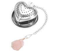 QUARKZMAN Cute Tea Infuser Ball, Heart Shape Stainless Steel Tea Infuser Ball Strainers With Pink Crystal Pendant Chain & Drip Tray Loose Leaf Strainer Set For Mugs Cups Teapots, Silver