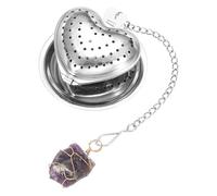 QUARKZMAN Cute Tea Infuser Ball, Heart Shape Stainless Steel Tea Infuser Ball Strainers With Purple Crystal Pendant Chain & Drip Tray Loose Leaf Strainer Set For Mugs Cups Teapots, Silver
