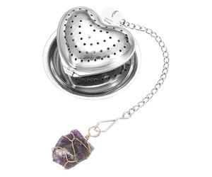 QUARKZMAN Cute Tea Infuser Ball, Heart Shape Stainless Steel Tea Infuser Ball Strainers With Purple Crystal Pendant Chain & Drip Tray Loose Leaf Strainer Set For Mugs Cups Teapots, Silver