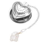 QUARKZMAN Cute Tea Infuser Ball, Heart Shape Stainless Steel Tea Infuser Ball Strainers With White Crystal Pendant Chain & Drip Tray Loose Leaf Strainer Set For Mugs Cups Teapots, Silver