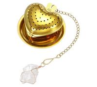 QUARKZMAN Cute Tea Infuser Ball, Heart Shape Stainless Steel Tea Infuser Ball Strainers With White Crystal Pendant Chain & Drip Tray Loose Leaf Strainer Set For Mugs Cups Teapots, Gold