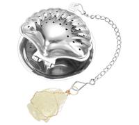 QUARKZMAN Cute Tea Infuser Ball, Shell Shape Stainless Steel Tea Infuser Ball Strainers With Citrine Crystal Pendant Chain & Drip Tray Loose Leaf Strainer Set For Mugs Cups Teapots, Silver