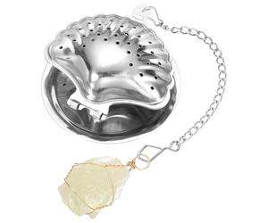 QUARKZMAN Cute Tea Infuser Ball, Shell Shape Stainless Steel Tea Infuser Ball Strainers With Citrine Crystal Pendant Chain & Drip Tray Loose Leaf Strainer Set For Mugs Cups Teapots, Silver