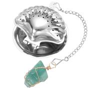 QUARKZMAN Cute Tea Infuser Ball, Shell Shape Stainless Steel Tea Infuser Ball Strainers With Fluorite Crystal Pendant Chain & Drip Tray Loose Leaf Strainer Set For Mugs Cups Teapots, Silver