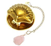 QUARKZMAN Cute Tea Infuser Ball, Shell Shape Stainless Steel Tea Infuser Ball Strainers With Pink Crystal Pendant Chain & Drip Tray Loose Leaf Strainer Set For Mugs Cups Teapots, Gold