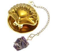 QUARKZMAN Cute Tea Infuser Ball, Shell Shape Stainless Steel Tea Infuser Ball Strainers With Purple Crystal Pendant Chain & Drip Tray Loose Leaf Strainer Set For Mugs Cups Teapots, Gold
