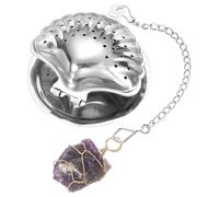 QUARKZMAN Cute Tea Infuser Ball, Shell Shape Stainless Steel Tea Infuser Ball Strainers With Purple Crystal Pendant Chain & Drip Tray Loose Leaf Strainer Set For Mugs Cups Teapots, Silver