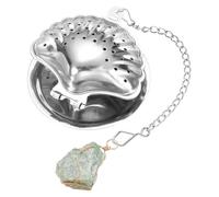 QUARKZMAN Cute Tea Infuser Ball, Shell Shape Stainless Steel Tea Infuser Ball Strainers With Sky Blue Crystal Pendant Chain & Drip Tray Loose Leaf Strainer Set For Mugs Cups Teapots, Silver
