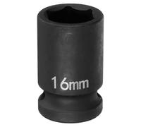 QUARKZMAN Douille à Choc 6 Points 16mm Douille Métrique 1/2" Entraînement Carré 1.5" (38mm) Long Douilles Hexagonales pour Écrous d'Axe de Broche en Acier Cr-Mo Phosphaté, Noir