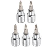 QUARKZMAN Douille d'embout Phillips #1 5pièces 3/8'' 2'' (48mm) | Embout Phillips PH1, Acier CR-V, pour vis à tête cruciforme, boulons, tournevis, foret et clé