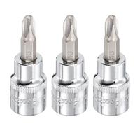 QUARKZMAN Douille d'embout Phillips 3pièces #3 3/8" Drive 48mm | Pointe PH3, Acier CR-V, pour vis et boulons à tête cruciforme, convient comme tournevis, foret, douille, clé