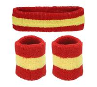QUARKZMAN Ensemble de Bandeaux de Sport en éponge Terry Bandeau Poignet 7"x2" Bandeau Absorbant la Transpiration pour Femmes Hommes Entraînement Exercice Basketball (Rouge/Jaune)