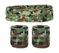 QUARKZMAN Ensemble de Bandeaux de Sport en éponge Terry Bandeau Poignet 8"x2" Bandeau Absorbant la Transpiration pour Femmes Hommes Entraînement Exercice (Camouflage à Carreaux Marron/Vert)
