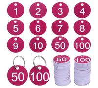 QUARKZMAN Étiquettes Numérotées, Étiquettes D'Identification En Plastique 1-100 Avec Anneau Métallique pour Chaîne de Clés de Dortoir Boîte Armoire Casiers (Rose Rouge & Blanc)