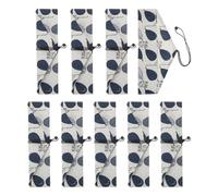 QUARKZMAN Étui À Baguettes, 9 Pcs Pochette De Rangement De Baguettes Style Japonais Trousse De Coutellerie Portable Étui De Voyage Pour Cuillère Fourchette Pailles, Fond Blanc Feuille Bleue