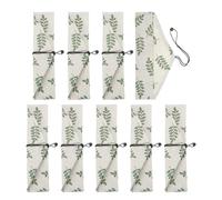 QUARKZMAN Étui À Baguettes, 9 Pcs Pochette De Rangement De Baguettes Style Japonais Trousse De Couverts Portable Étui De Voyage Pour Cuillère Fourchette Pailles, Fond Blanc Herbe