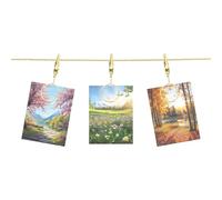 QUARKZMAN Fil Métallique pour Accrocher des Photos avec 10 Pinces Rondes, Cadre Photo Ajustable de 5Ft pour ornementation Murale pour Accrocher des Photos Notes Cartes Postales Art Doré
