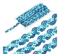 QUARKZMAN Galon Dentelle à Sequins 12m 1,5cm Bleu Lac | Perlé et ondulé, tressé à paillettes, ruban garniture, pour artisanat, embellissements et couture de costumes