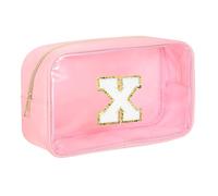 QUARKZMAN Initial Makeup Bag, Pink Clear Cosmetic Bag Case Transparent Toiletry Organizer with Zipper, Portable Makeup Pouch for Daily Use Travel, Letter X