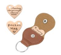 QUARKZMAN Jeton de Câlin de Poche, Pièce en Forme Cœur Double Face avec Porte-Clés en Cuir, Cadeau Souvenir Inspirant pour les Relations à Distance, Or Rose, I Can'T Say I Love You Enough