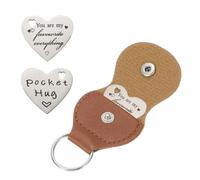 QUARKZMAN Jeton de Câlin de Poche, Pièce en Forme de Cœur Double Face avec Porte-Clés en Cuir, Cadeau Souvenir Inspirant pour les Relations à Distance, You Are My Favourite Everything