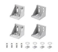 QUARKZMAN Jeu De Connecteurs De Profilé Argenté, Série 6060 Supports D'Angle En Forme De L À Fente En T Quincaillerie Extrudée Pour Accessoires De Rails 8mm, 4 Jeux