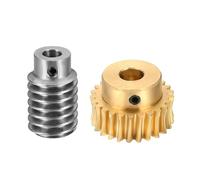 QUARKZMAN Jeu D'Engrenage À Vis Sans Fin 25T Module 1 Taux Réduction 25:1, Rotation Droite Boîte Transmission Roue Réductrice (Engrenage Laiton- Alésage 8mm, Tige Acier #45 Alésage 5mm)