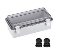 QUARKZMAN Jonction Boîte Électrique Boîtier IP67 Étanche ABS Plastique avec Charnière Couvercle, Montage Plaque, Mur Supports, Câble Glandes 7,9 x 3,9 x 2,8 Pouce