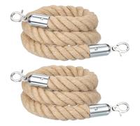 QUARKZMAN Jute Stanchion Rope 3ft x 1.3 Inch Safety Queue Braided Jute Ropes With Snap Hooks, Crowd Control Line Barrier Pour Movie Theaters Grand Openings Hotel Celebration 2Pcs