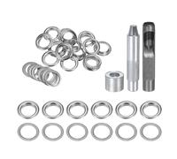 QUARKZMAN Kit de 20 Œillets en Cuivre de 14 mm avec Outil de Pose d'Œillets et Poinçon Creux, pour Vêtements en Cuir, Tissu et Ceintures, Couleur Argentée