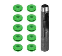 QUARKZMAN Kit d'Outils pour Œillets 11 Pièces, Ensemble d'Œillets 12 mm, Perforateur à Trou Rond, Pince à Œillets, Œillets en Plastique, Disques à Œillets en Plastique, Antirouille, Vert