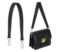 QUARKZMAN Leather Purse Strap Replacement Crossbody, 19 inch Bag Strap Purse Straps for Women Crossbody Bags Shoulder Bag Handbag Making, Black/Silver