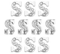 QUARKZMAN Letter Charm, 20Pcs 8mm - Charm Slide Alphabet En Chrome, Lettres En Demi-Strass, Pour Faire Des Bracelets En Cuir DIY (Lettre S)