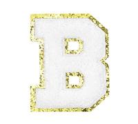 QUARKZMAN Letter Iron-on Patches 2.2" Bord Doré Blanc | Chenille Letter-B Initial Patches, Alphabet Broderie Appliqué Adhésif Autocollant Réparation Vêtements ornementation