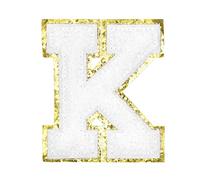 QUARKZMAN Letter Iron-on Patches 2.2" Bord Doré White | Chenille Letter-K Initial Patches, Alphabet Broderie Appliqué Avec Adhésif Sticker Pour Réparation Vêtement ornementation
