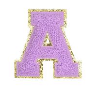 QUARKZMAN Letter Iron-on Patches, 2.2" Chenille Letter-A Initial Patches Golden Edge Alphabet Embroidery Applique With Adhesive Sticker Pour Clothing Repair Decor, Purple
