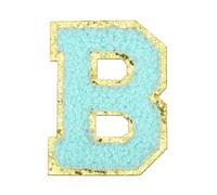 QUARKZMAN Letter Iron-on Patches, 2.2" Chenille Letter-B Initial Patches Golden Edge Alphabet Embroidery Applique With Adhesive Sticker Pour Clothing Repair Decor, Water Blue