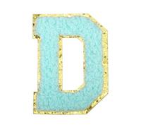 QUARKZMAN Letter Iron-on Patches 2.2" Chenille Letter-D Water Blue | Initial Patches, Golden Edge, Alphabet Embroidery Applique, With Adhesive Sticker Pour Clothing Repair Decor