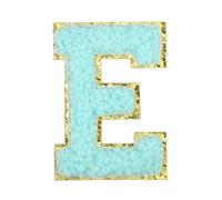 QUARKZMAN Letter Iron-on Patches, 2.2" Chenille Letter-E Initial Patches Golden Edge Alphabet Embroidery Applique With Adhesive Sticker Pour Clothing Repair Decor, Water Blue