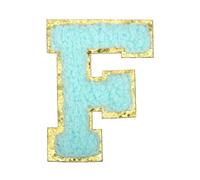 QUARKZMAN Letter Iron-on Patches, 2.2" Chenille Letter-F Initial Patches Golden Edge Alphabet Embroidery Applique with Adhesive Sticker pour Clothing Repair Decor, Water Blue