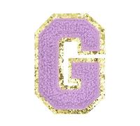 QUARKZMAN Letter Iron-on Patches 2.2" Chenille Letter-G Golden Edge Purple | Initial Patches, Alphabet Embroidery Applique, With Adhesive Sticker Pour Clothing Repair Decor