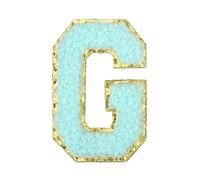 QUARKZMAN Letter Iron-on Patches, 2.2" Chenille Letter-G Initial Patches Golden Edge Alphabet Embroidery Applique with Adhesive Sticker for Clothing Repair Decor, Water Blue