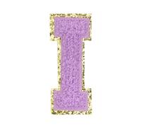 QUARKZMAN Letter Iron-on Patches, 2.2" Chenille Letter-I Initial Patches Golden Edge Alphabet Embroidery Applique With Adhesive Sticker Pour Clothing Repair Decor, Purple