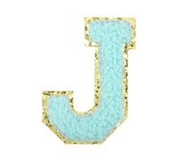 QUARKZMAN Letter Iron-on Patches, 2.2" Chenille Letter-J Initial Patches Bord Doré Alphabet Brodé Appliqué avec Adhésif pour Réparation Décoration Vêtements, Bleu Aqua