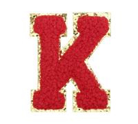 QUARKZMAN Letter Iron-on Patches 2.2" Chenille Letter-K Initial Patches Red | Golden Edge Alphabet Embroidery Applique With Adhesive Sticker Pour Clothing Repair Decor